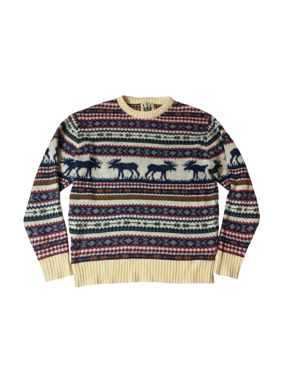 Kiel James Patrick Alpine Moose Fair Isle Wool Sweater Cabin Nordic Medium